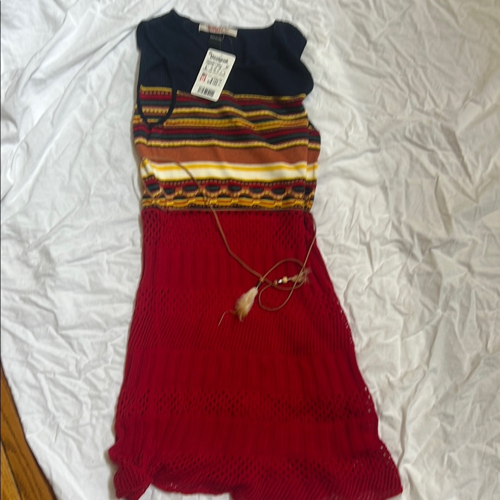 Desigual Red Blue Sheath Dress Casual